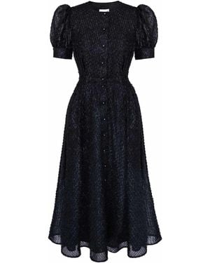 POST MERIDIEM Sequin Button Front Midi Dress - Black