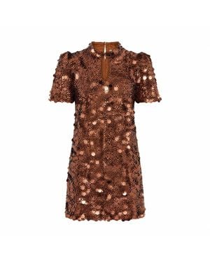 Yumi' Copper Big Sequin Tunic Dress - Brown