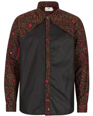 Ohema Ohene Long Sleeve African Print Shirt - Brown