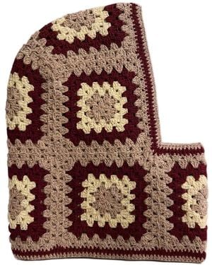 Ana Chic Taupe And Burgundy Granny Square Handmade Crochet Balaclava - Brown