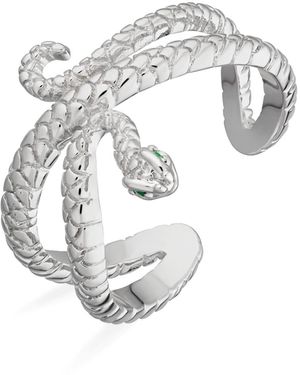 Scream Pretty Snake Open Ring With Eyes - Metallic