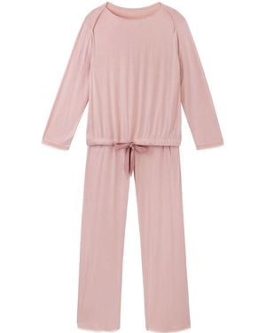 Mamu Dream Cotton Modal Pyjama Set With Lace Trim - Pink