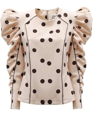 Julia Allert Neutrals Dramatic Top With Voluminous Sleeves Polka Dot - Natural