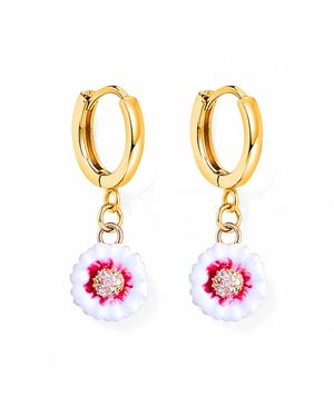 My Little Nature Anemone Flower Hoop Earrings Plated Floral Earrings - Metallic