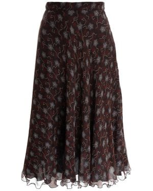 Sofia Tsereteli Chocolate Patterned Silk Skirt - Brown