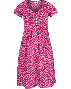 At Last Cotton Karen Short Sleeve Day Dress In Pink & Green Moroccan