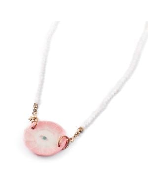 H2 Studio The Cup Theatre Mini Porcelain Plate Shell Beads Necklace - Pink
