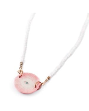 H2 Studio The Cup Theatre Mini Porcelain Plate Shell Beads Necklace - Pink