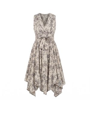 Atom Label V-Neck Ruched Dress - Natural