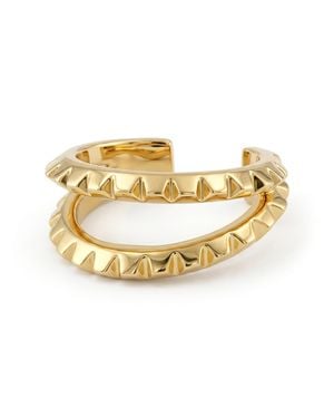 Zahav Jewelry 10K Solid Double-Band Spiked Ear Cuff - Metallic