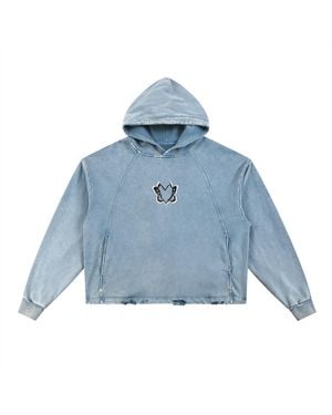 X Ilona Blue Heart With Wings Mist Signature Streetware Distressed Hoodie - Blue