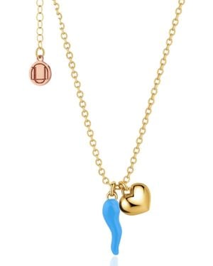 Unaloe Vermeil Enamel Cornicello Necklace With Heart Charm – Handmade Italian Good Luck Symbol - Metallic