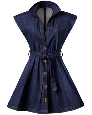 Kargede Designer Denim Mini Dress – Sleeveless Structured Hourglass Fit - Blue