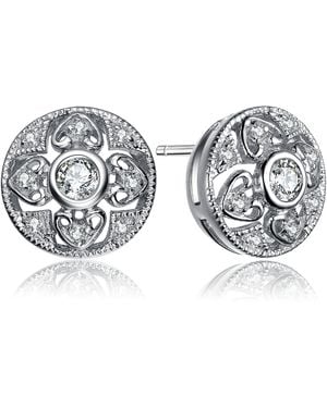 Genevive Jewelry Cz Sterling Plated Round Stud Earrings - Metallic