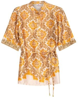 Niza Sleeveless Short Dress With Floral Embroidery And Belt - Yellow