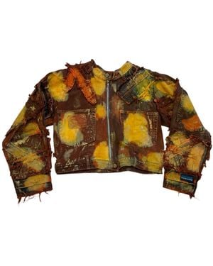 Zasta Studio Wearable Ruins Shredded Denim Crop Jacket - Brown