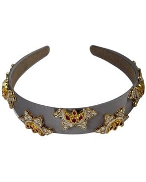 Nesavaali Kundan-Embellished Satin Statement Hairband - Brown