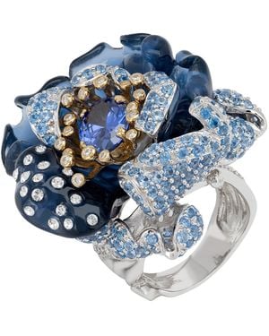 LÁTELITA London Rose Flower Cocktail Ring - Blue
