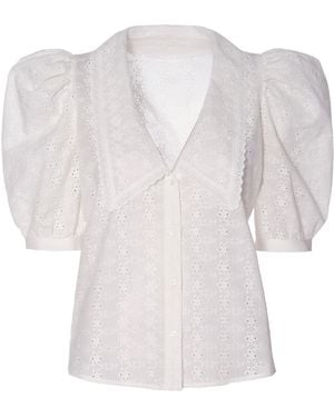 AGGI by HALEWSKI Manola Cream Puffed Sleeves Embroidered Shirt - White