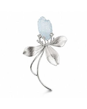 Ormiro Wild Iris & Aquamarine Brooch - Metallic