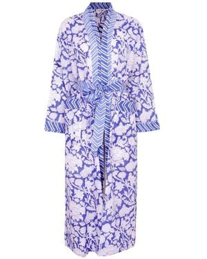 NoLoGo-chic Hand Printed Kimono Robe China Cotton - Blue