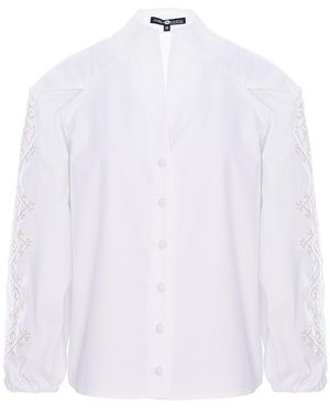 IZABELA MANDOIU Button-Up Shirt With Cream Embroidered Sleeves - White