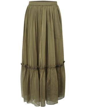 Smart and Joy Boho-Style Ruffled Skirt With Elastic Waistband - Green