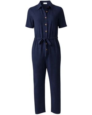 Louche Justin Linen Mix Short Sleeve Jumpsuit - Blue