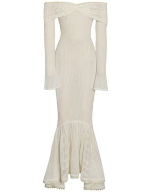 Miss Circle New York Kaedyn Off Shoulder Long Sleeve Crochet Mermaid Maxi Dress - Natural
