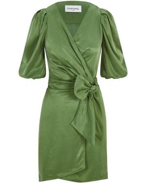 Femponiq Draped Vegan-Cupro Wrap Dress - Green