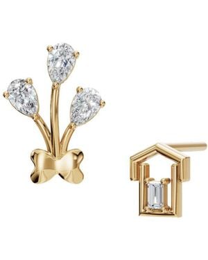 Aya Fine Jewelry Ten Kt Elegant Duo Stud Set - Metallic