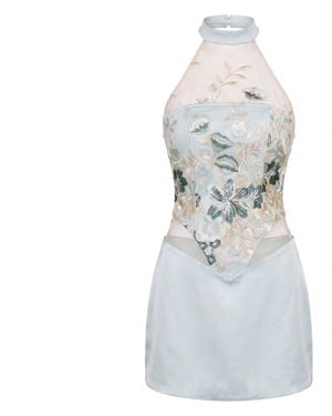 Clerestory Coralie Floral Embroidered Halter Corset Mini Dress - Gray
