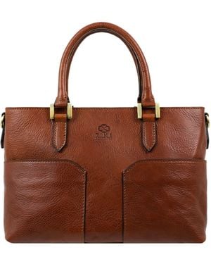 Time Resistance Leather Handbag Shoulder Bag Cognac - Brown