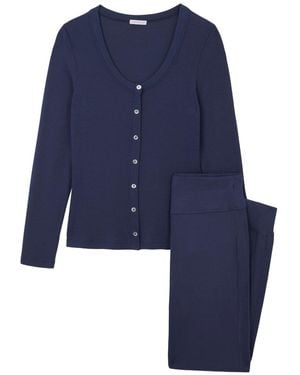 Mamu Dream Ribbed Soft Modal Cardigan & Cuffed Leggings Set - Blue