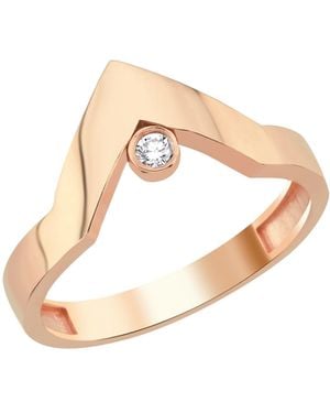 Dime Tribe V-Shaped Diamond Detailed Rose Ring - Metallic