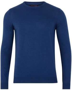 Paul James Knitwear Extra Fine Merino Wool Calington Crew Neck Jumper - Blue