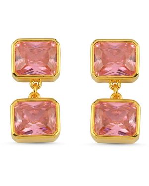 LINYA JEWELLERY Double Crystal Stone Dangle Earrings - Pink