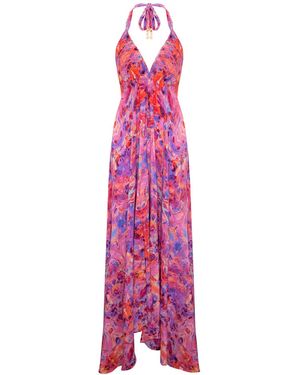 Sophia Alexia Fire Silk Maxi Ibiza Dress - Purple
