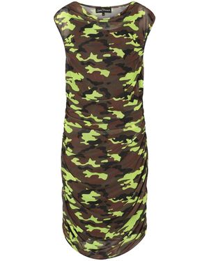 Sylvia Piechulla Boudicca Summer Neon Lime Camouflage Camo Midi Dress With Khaki Undergarment - Green