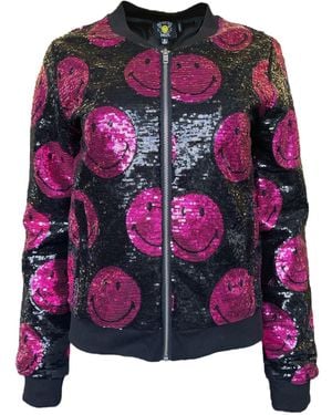 Any Old Iron Smiley Sequin Bomber Jacket - Pink