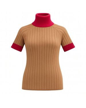 BEIRA Astrid Merino And Cashmere ¾-Sleeve Luxury Knitwear Turtle Neck Top Camel - Brown