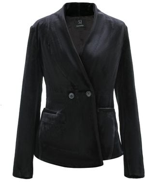 Smart and Joy Flat Neck Velvet Jacket - Black