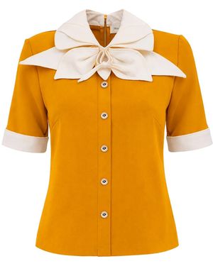 Julia Allert Short Sleeve Formal Bow Blouse - Yellow