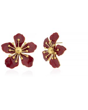 Milou Jewelry Magnolia Flower Earrings - Red