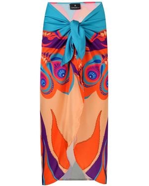 LOVEIST STORE Larache Butterfly Printed Satin Pareo Sarong - Orange