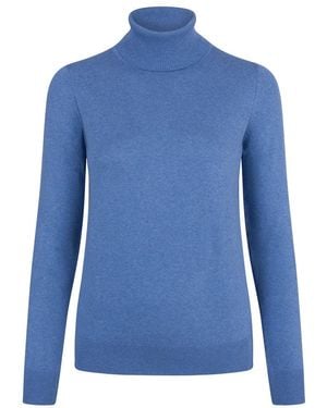 Paul James Knitwear Terri Ultra-Fine Cotton Roll Neck Long Sleeve Sweater - Blue