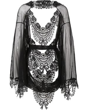 Belle -et-BonBon Bisoux Venetian Lace Kimono Best Seller To Xl Perfect Fit - Black