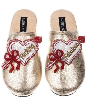 Laines London Softie Slippers With Fucking Fabulous Hearts Brooches - Metallic