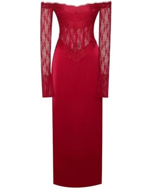 Miss Circle New York Weslyn Satin Lace High Slit Dress in Black | Lyst
