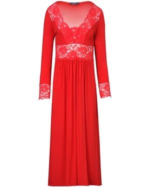 Oh!Zuza Maxi Viscose Nightgown With Lace - Red